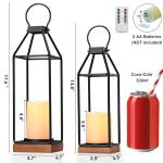 Set of 2 Metal Farmhouse Lanterns with Flameless Candles