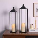 Set of 2 Black Metal Lanterns for Home Decor