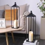 Set of 2 Black Metal Lanterns for Home Decor