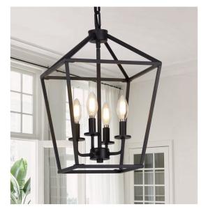 Black Industrial 4-Light Lantern Ceiling Chandelier
