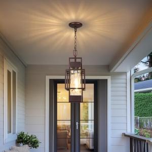 15" Indoor/Outdoor Metal Hanging Lantern with Glass