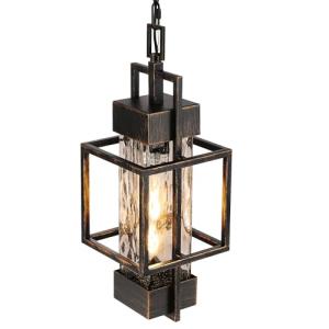 15" Modern Black and Gold Indoor Pendant Lantern