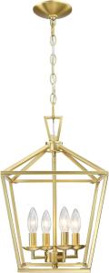 Modern 4-Light Brushed Gold Lantern Chandelier