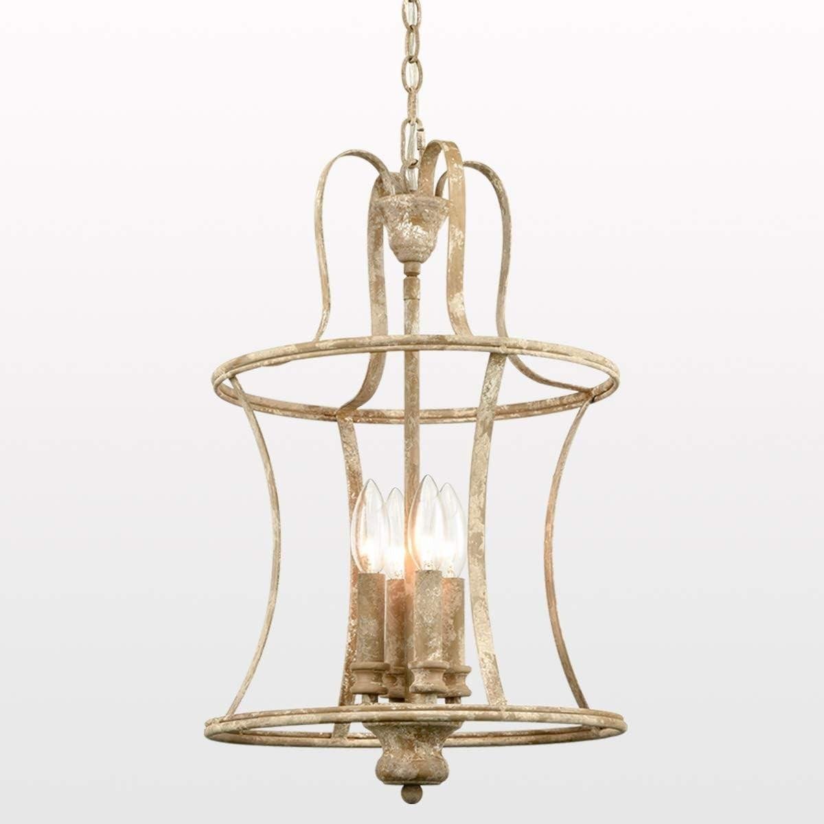 Distressed White 4-Light French Country Lantern