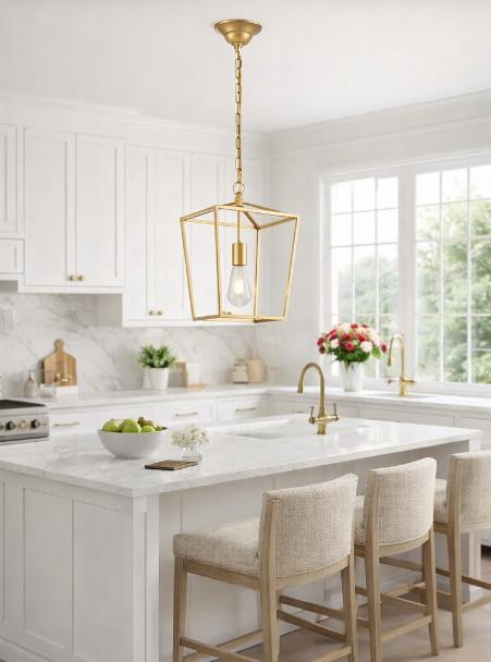 Gold Iron Cage Lantern Pendant Light with Bulb