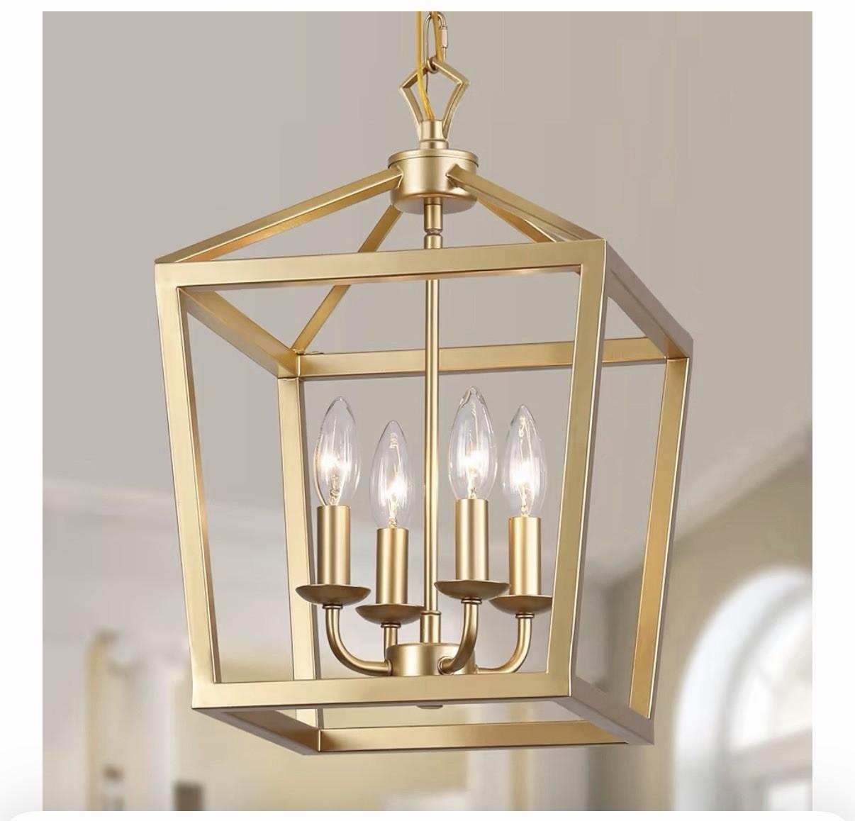 Gold 4-Light Lantern Chandelier Pendant Fixture