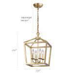 Gold 4-Light Lantern Chandelier Pendant Fixture