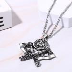 Viking Runes Valknut Axe Pendant Necklace for Men