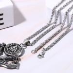 Viking Runes Valknut Axe Pendant Necklace for Men