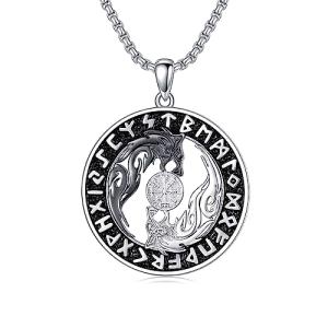 Viking Wolf Pendant Necklace in Sterling Silver
