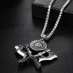 Viking Runes Valknut Axe Pendant Necklace for Men