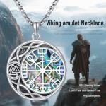 Viking Compass Valknut Necklace with Abalone Shell