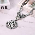 Viking Wolf Head Necklace with Valknut Pendant