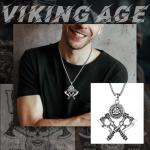 Viking Runes Valknut Axe Pendant Necklace for Men