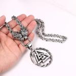 Viking Wolf Head Necklace with Valknut Pendant