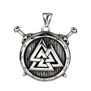 Viking Valknut Shield Pendant Necklace for Men