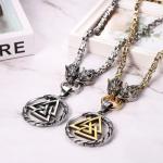 Viking Wolf Head Necklace with Valknut Pendant