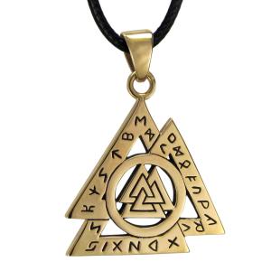Bronze Valknut Pendant Necklace - Norse Viking Jewelry