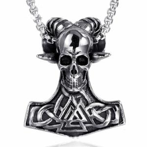 Viking Valknut Skull Mjolnir Necklace for Men