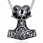 Viking Valknut Skull Mjolnir Necklace for Men