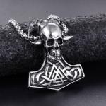 Viking Valknut Skull Mjolnir Necklace for Men