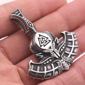 Silver Viking Valknut Hammer Pendant Necklace 24