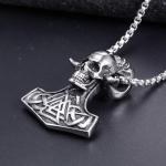 Viking Valknut Skull Mjolnir Necklace for Men