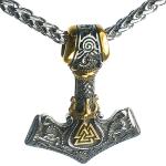 Viking Valknut Thor's Hammer Necklace in Gold