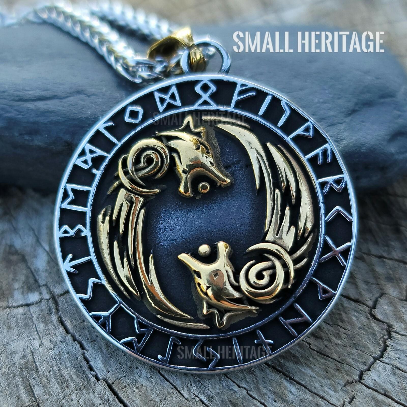 Viking Wolf Valknut Pendant Necklace in Steel