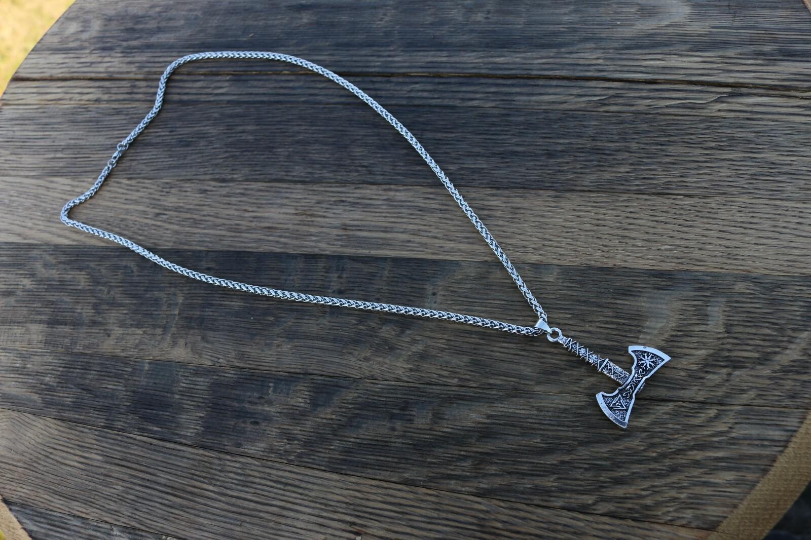 Viking Stainless Steel Valknut Axe Necklace 24