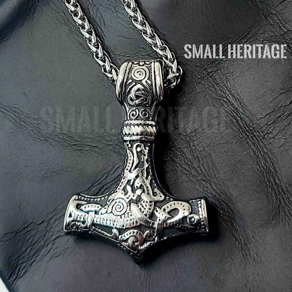 Men's Viking Wolf Necklace with Thor's Hammer Pendant