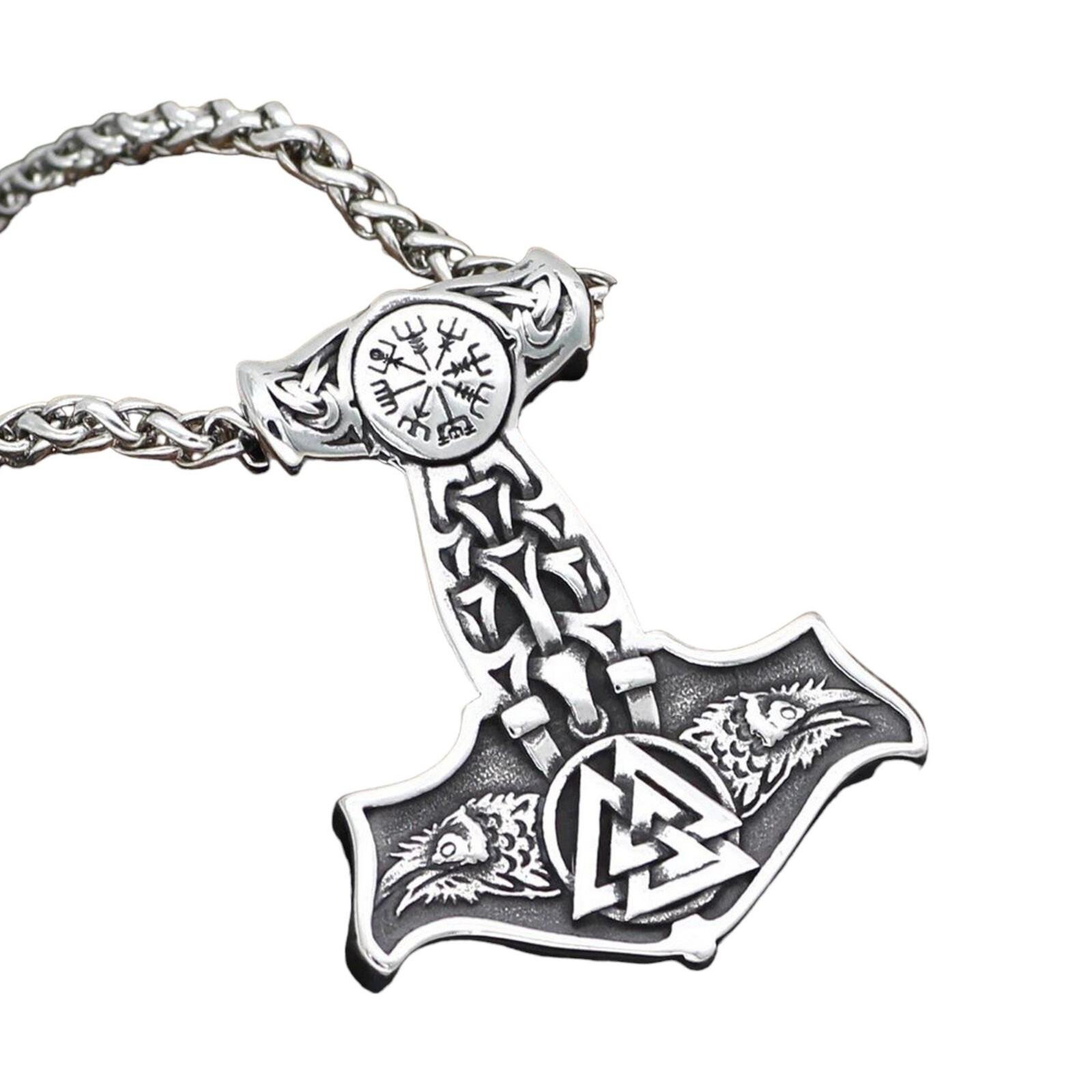 Odin's Ravens Thor's Hammer Viking Necklace