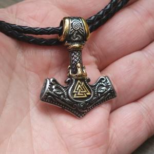 Mjolnir Hammer Necklace with Tiwaz Rune Pendant