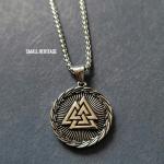 Viking Rune Stainless Steel Necklace with Vegvísir Amulet