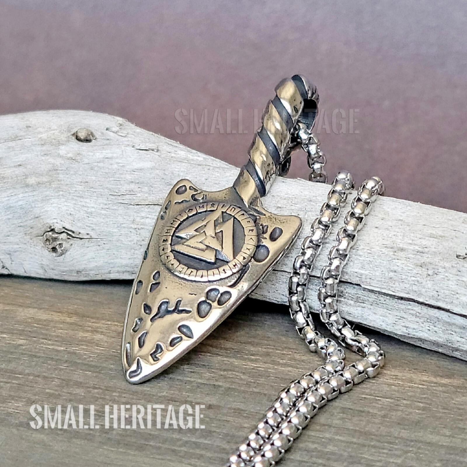 Viking Spear Necklace with Valknut and Runes