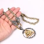 Viking Wolf Head Necklace with Valknut Pendant