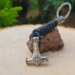 Mjolnir Keychain with Helm of Awe Pendant
