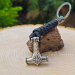 Mjolnir Keychain with Helm of Awe Pendant