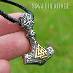 Viking Mjolnir Hammer Pendant Necklace in Silver Gold