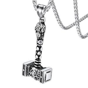 Valknut Thor's Hammer Necklace with Nordic Runes