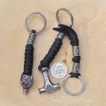 Mjolnir Keychain with Helm of Awe Pendant