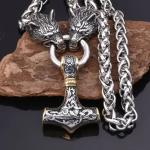 Viking Thor's Hammer Pendant with Wolf's Head Chain