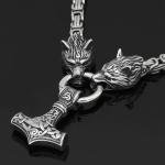 Men's Viking Wolf Thor Hammer Necklace