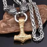 Viking Thor's Hammer Pendant with Wolf's Head Chain