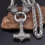 Viking Thor's Hammer Pendant with Wolf's Head Chain