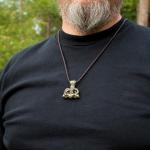 Bronze Thor's Hammer Necklace with Goats and Runes