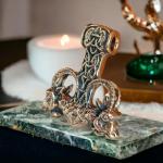 Bronze Thor's Hammer Necklace with Goats and Runes