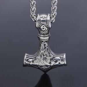 Viking Wolf Thor Hammer Pendant Necklace for Men