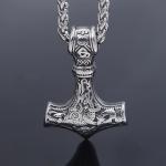 Viking Wolf Thor Hammer Pendant Necklace for Men