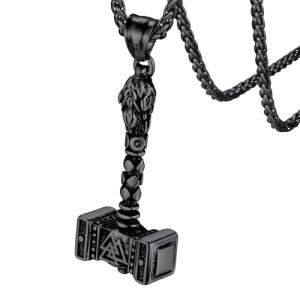 Thor's Hammer Pendant Necklace with Valknut Amulet